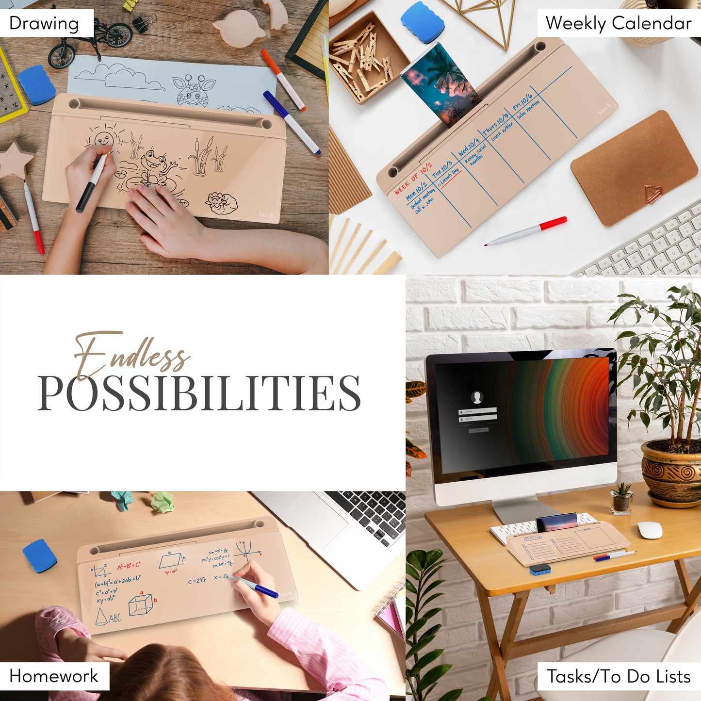 Birch Desktop Whiteboard with Storage & Erasable Marker - Sand (00197644247134)