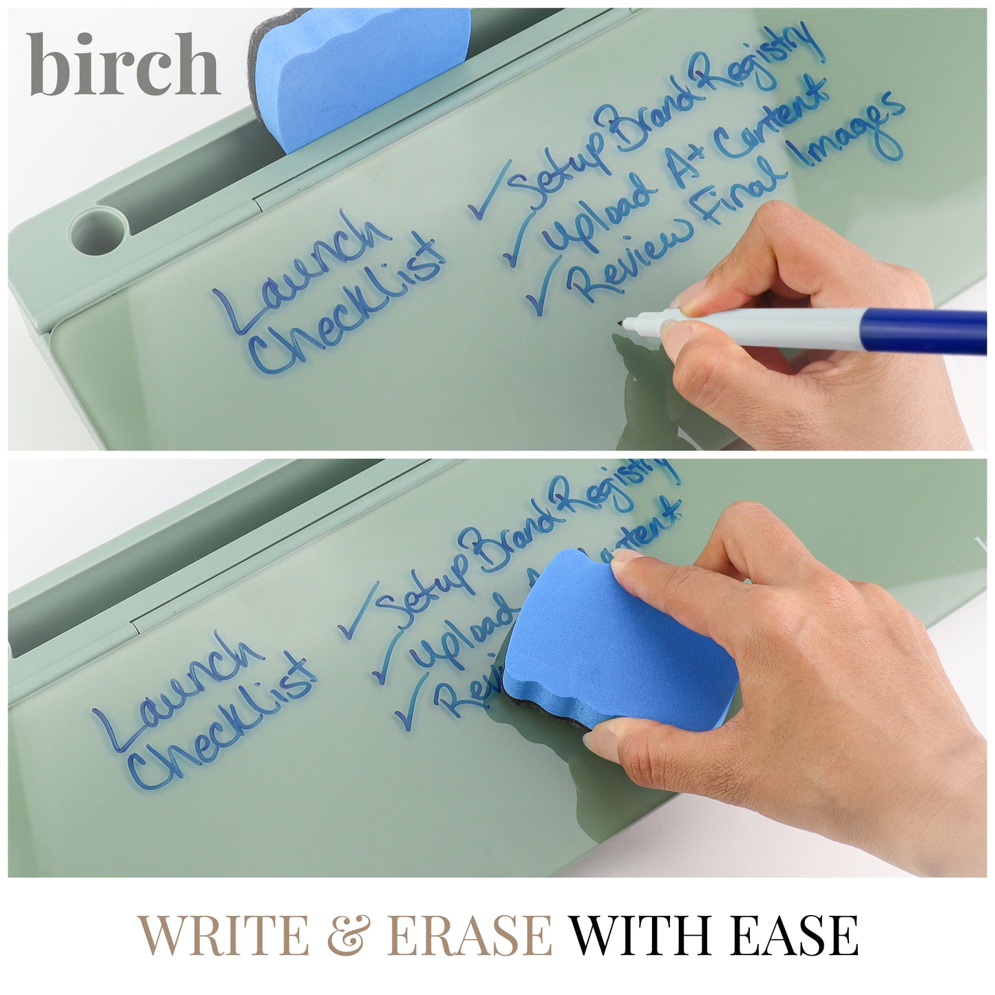 Birch Desktop Whiteboard with Storage & Erasable Marker - Moss (00197644887392)