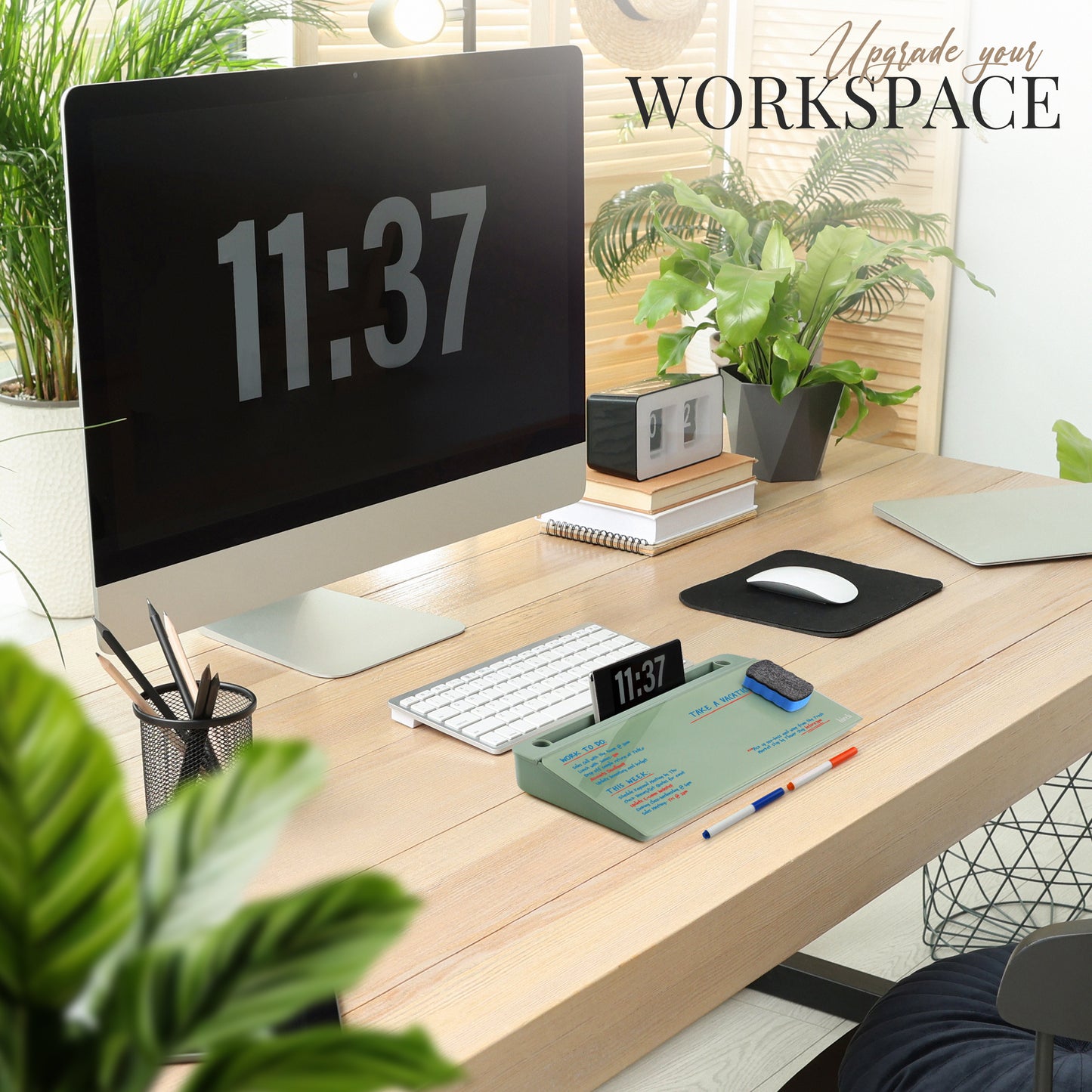 Birch Desktop Whiteboard with Storage & Erasable Marker - Moss (00197644887392)