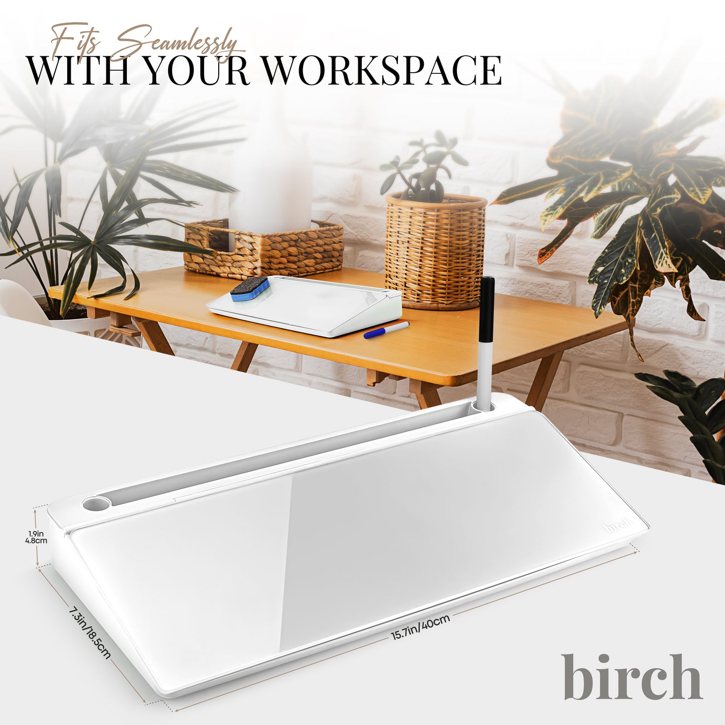 Birch Desktop Whiteboard with Storage & Erasable Marker - Cloud (00198168212073)