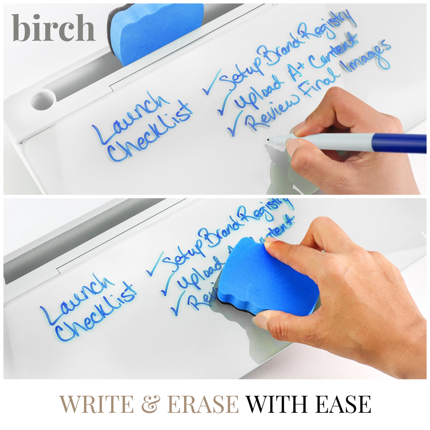 Birch Desktop Whiteboard with Storage & Erasable Marker - Cloud (00198168212073)