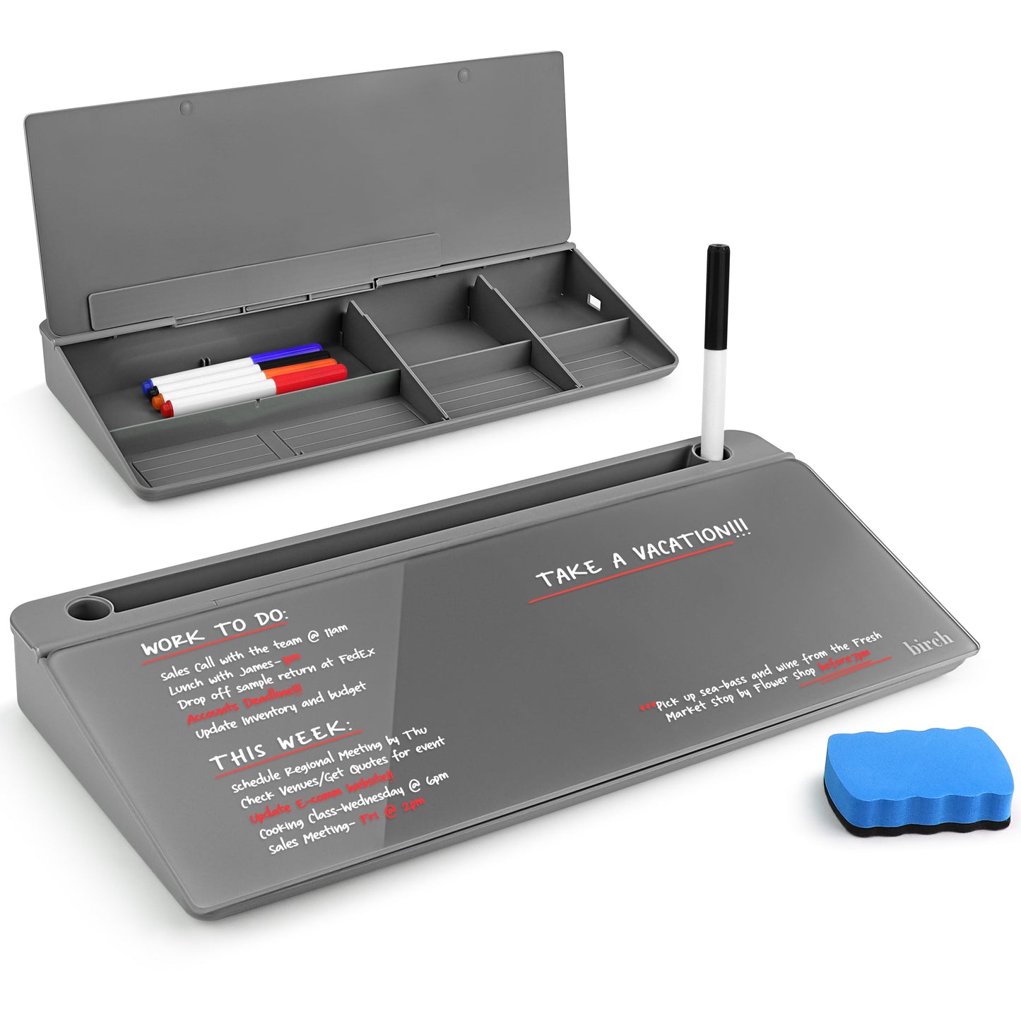 Birch Desktop Whiteboard with Storage & Erasable Marker - Charcoal (00197644378395)