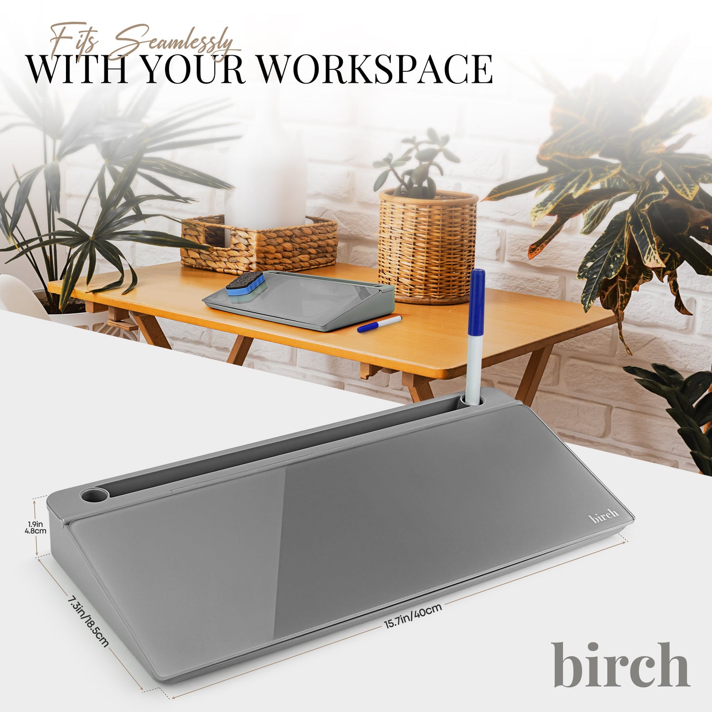 Birch Desktop Whiteboard with Storage & Erasable Marker - Charcoal (00197644378395)