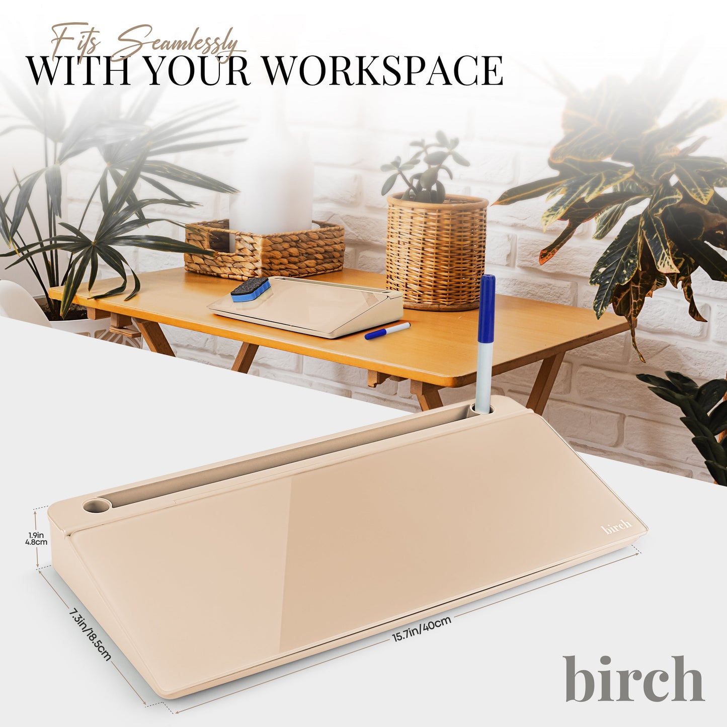 Birch Desktop Whiteboard with Storage & Erasable Marker - Sand (00197644247134)