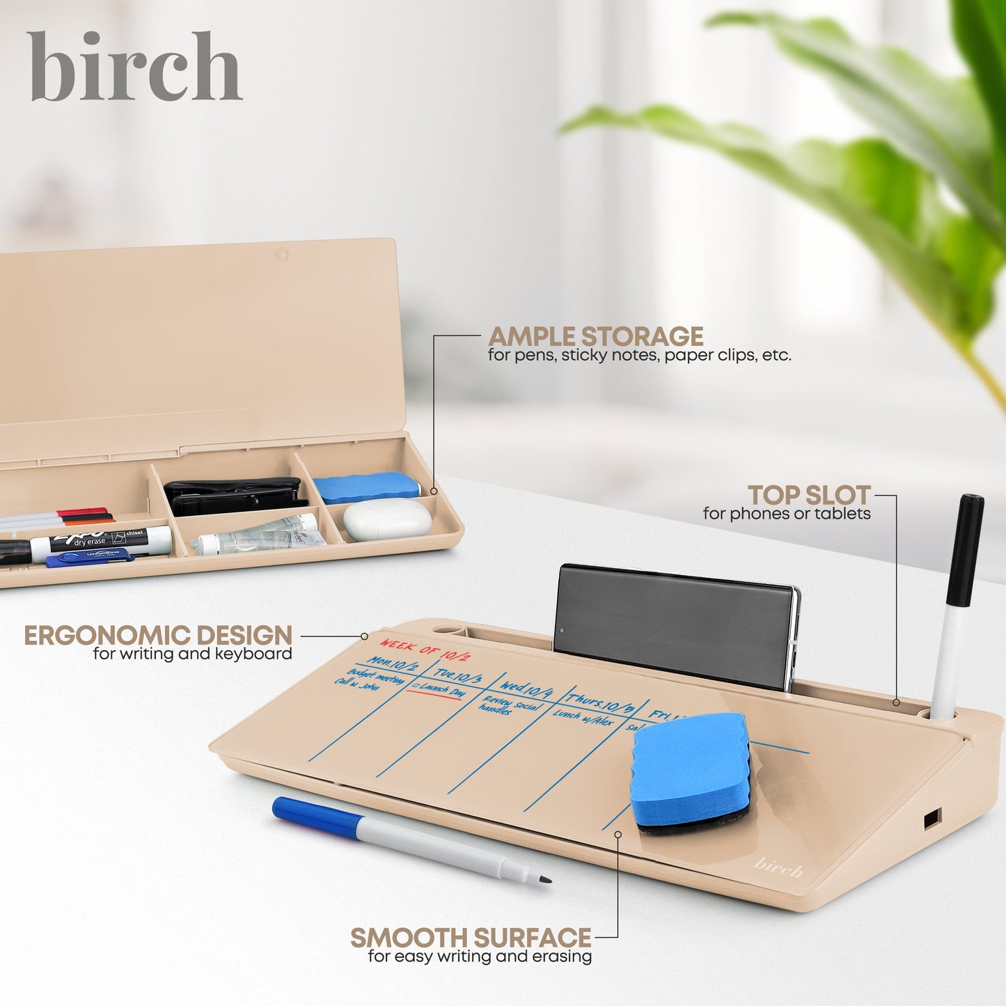 Birch Desktop Whiteboard with Storage & Erasable Marker - Sand (00197644247134)